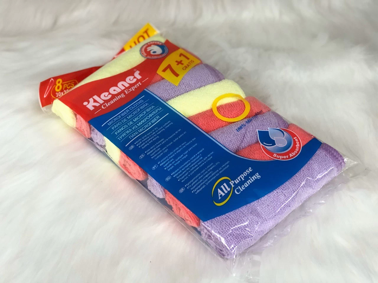 طقم فوط مايكروفايبر من كلينر، 7 قطع + 1 هديه، 30x30 سم - متعدد الالوان